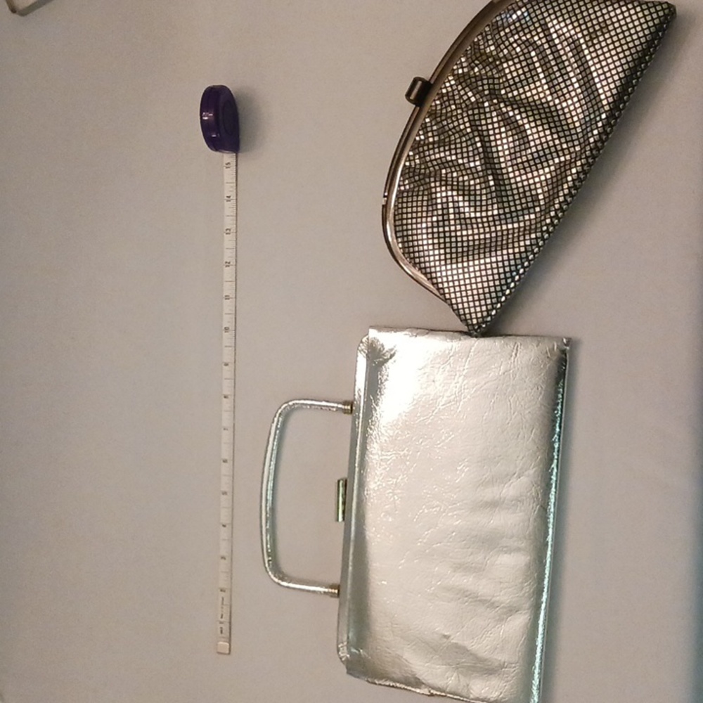 Garay Vintage USA Made Silver Leatherette Clutch with Handle  Purse Evening Bag
